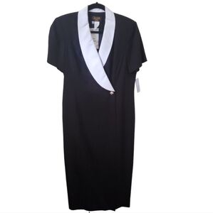 Gillian Studio NWT Vintage Black Linen Blend Wrap Midi Dress Size 10P